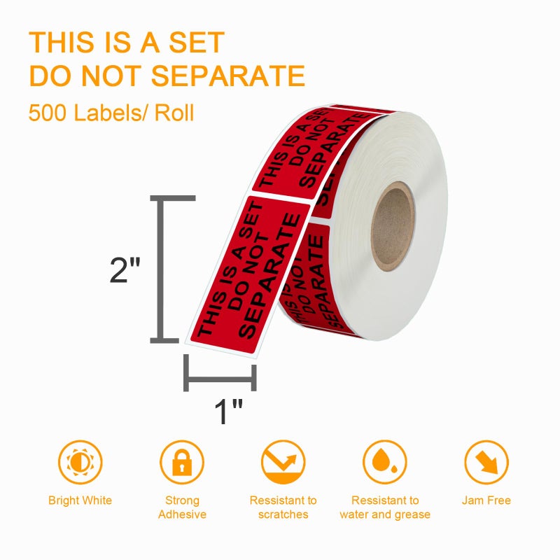 Labelebal 12 Rolls 1"" x 2"" Warning Label,This is a Set Do Not Separate Dark Red Packing Labels Permanent Adhesive (12 Rolls, 6000 Labels) - Image 3